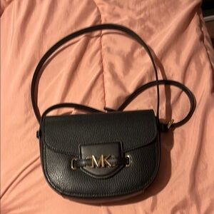 Michael Kors Black Leather Crossbody Bag with Gold Hardware